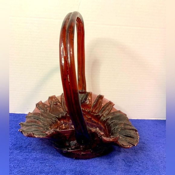 Mid Century Decor Easter Basket Lucite Ruby Red Acrylic Plastic Cottagecore - Picture 1 of 8